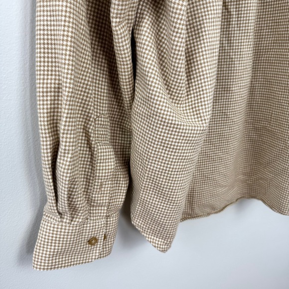 Land's End Tan/White Houndstooth Button Down Flannel Shirt Men's XL - Picture 11 of 14